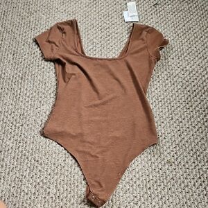 Nwt American Eagle Square Neck Short Sleeve Bodysuit Brown Thong Small S